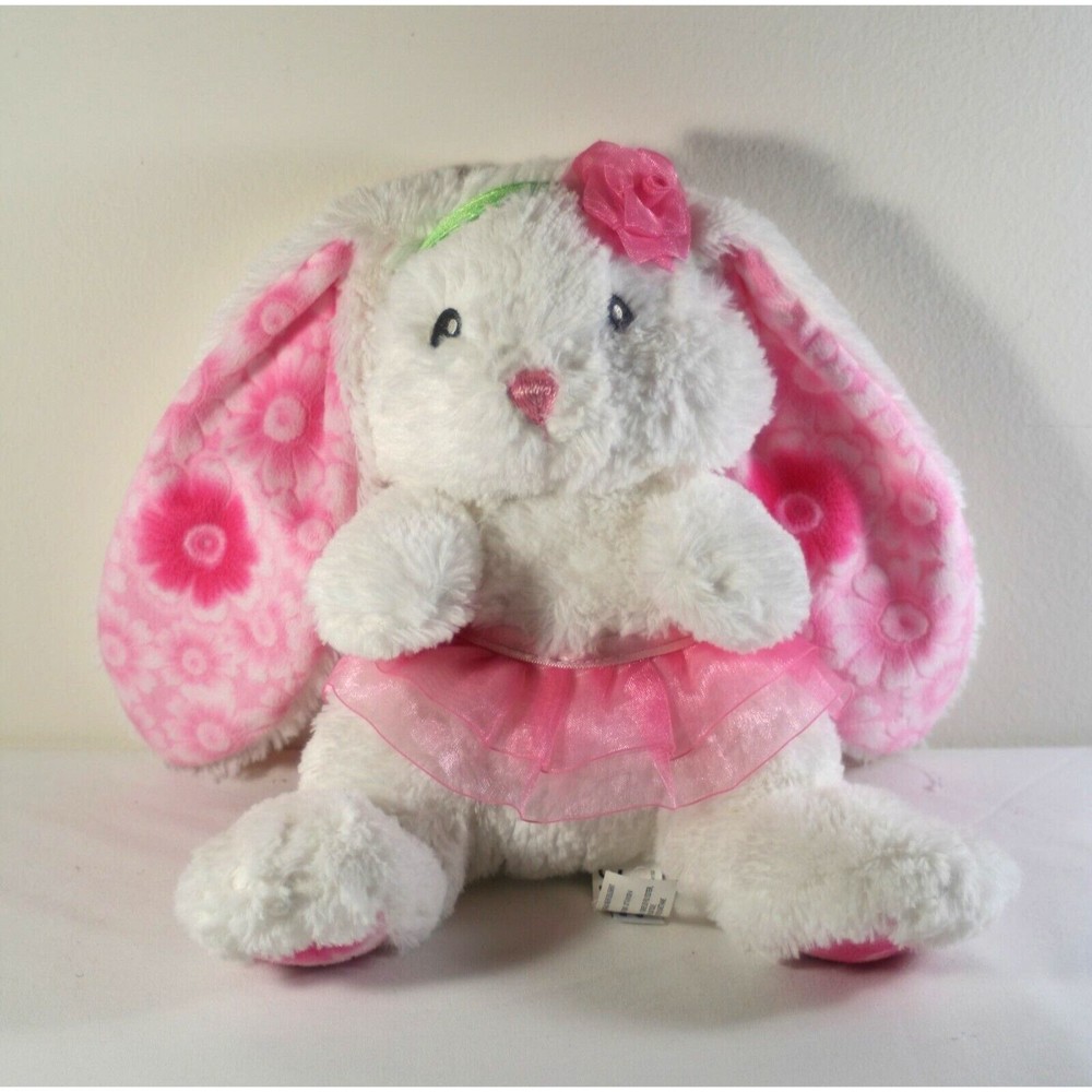 Aurora Bunny Rabbit 10" Plush White Pink Floral Lop Ear Tutu Lopsie Wopsie 2014